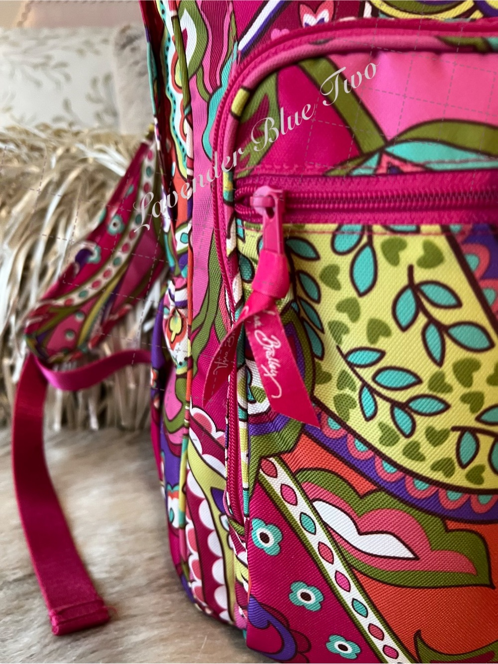 VERA BRADLEY Pink Swirls 2014 Lighten Up Essential Backpack Green Paisley Floral - Picture 3 of 17